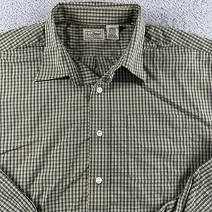 LL Bean Gingham Plaid Shirt Mens Large Green Button Up Long Sleeve Regular‎